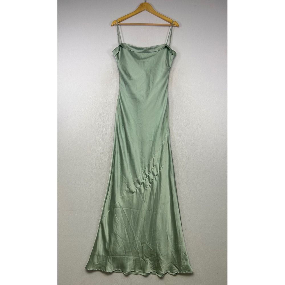 Formal Satin Lucy In The Sky Womens Medium Sage Green Cowl Neck Maxi Dress